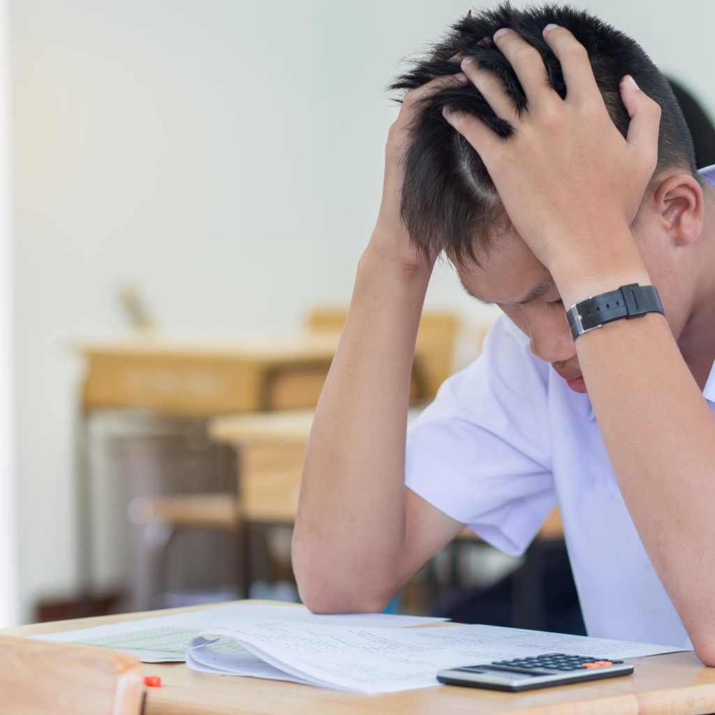 young student stressed about studying